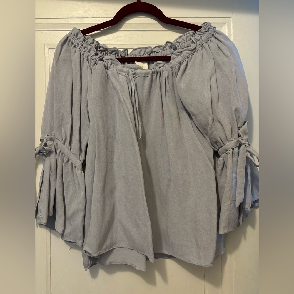 NWT XL Anthropologie Maeve Aden Off the shoulder top hazy blue Easy Vacay Cruise - Picture 4 of 7